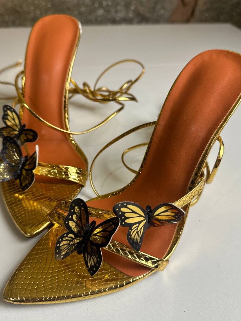 Y2K Gold Butterly Lace Up Heels